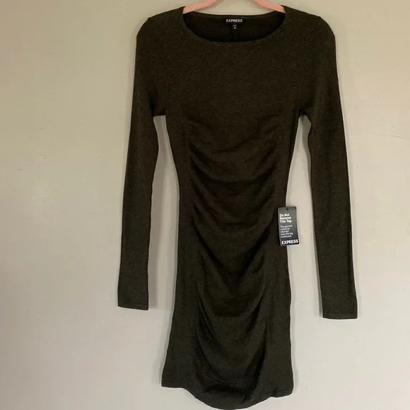 Express Dresses Express Ruched Sweater Dress Olive Green Xs